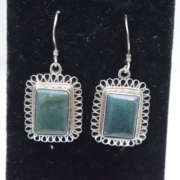 Vintage Chrysoprase & Sterling Silver Wire Earrings - Picture 3 of 4